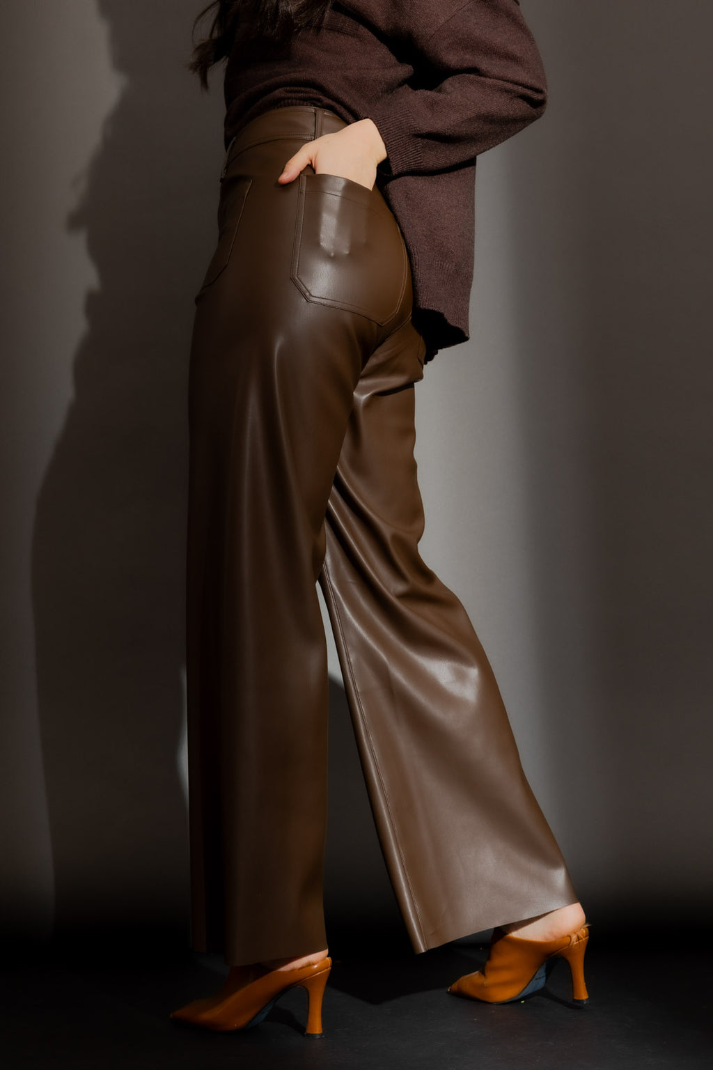 Chocolate Faux Leather Wide Leg Pant