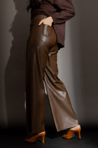 Chocolate Faux Leather Wide Leg Pant