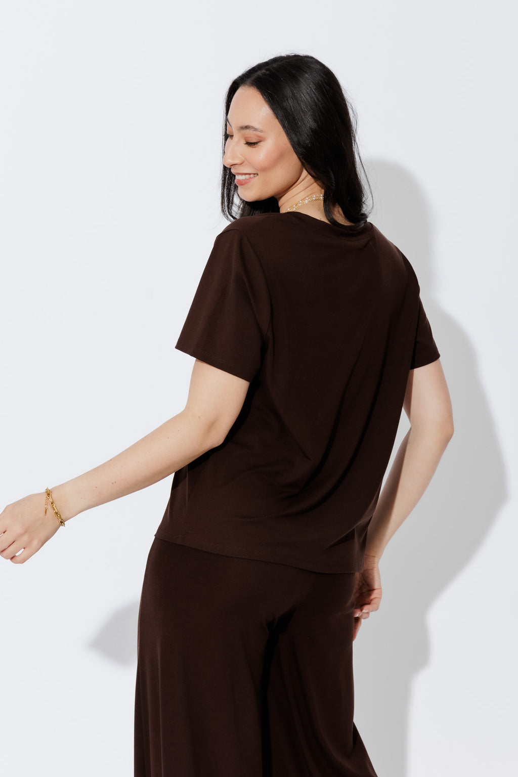 Chocolate Tencel V-Neck T-Shirt