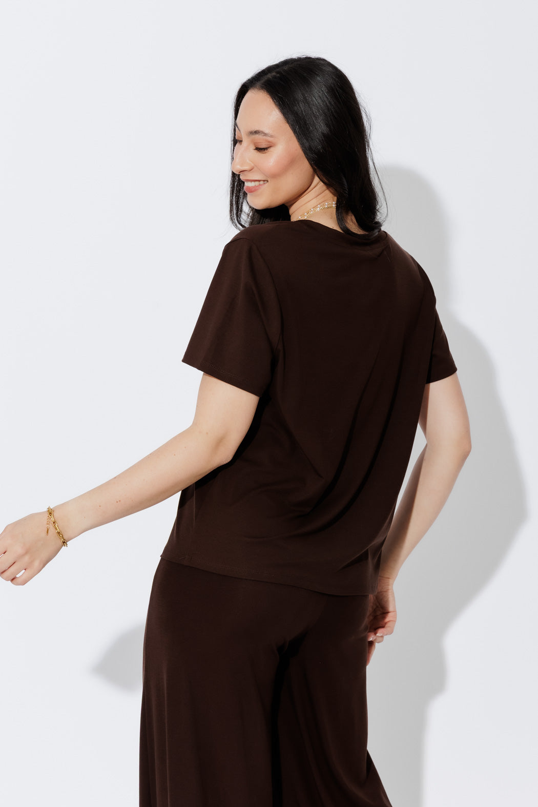 Chocolate Tencel V-Neck T-Shirt