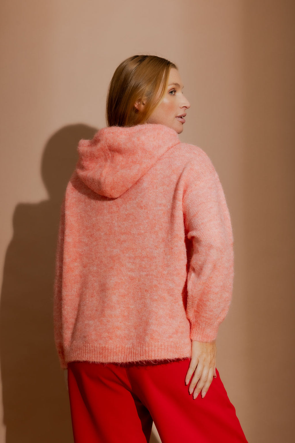 Coral Recycled Yarn Fluffy Hoodie Coral S