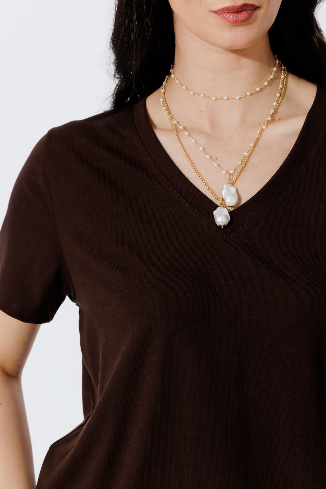 Chocolate Tencel V-Neck T-Shirt