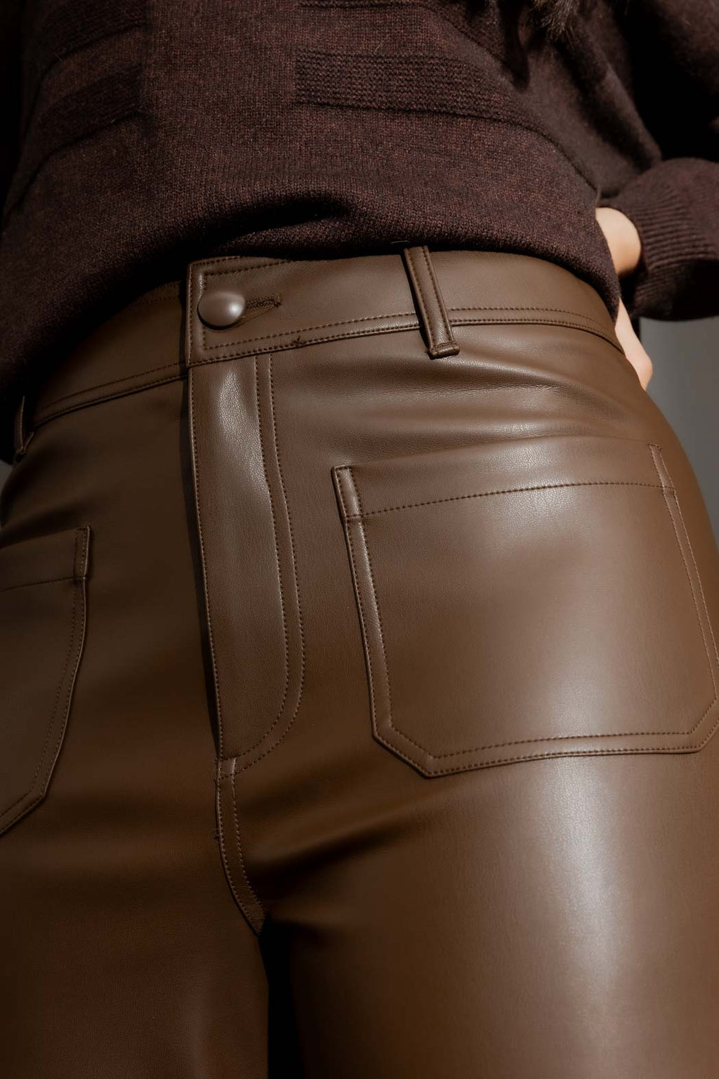 Chocolate Faux Leather Wide Leg Pant
