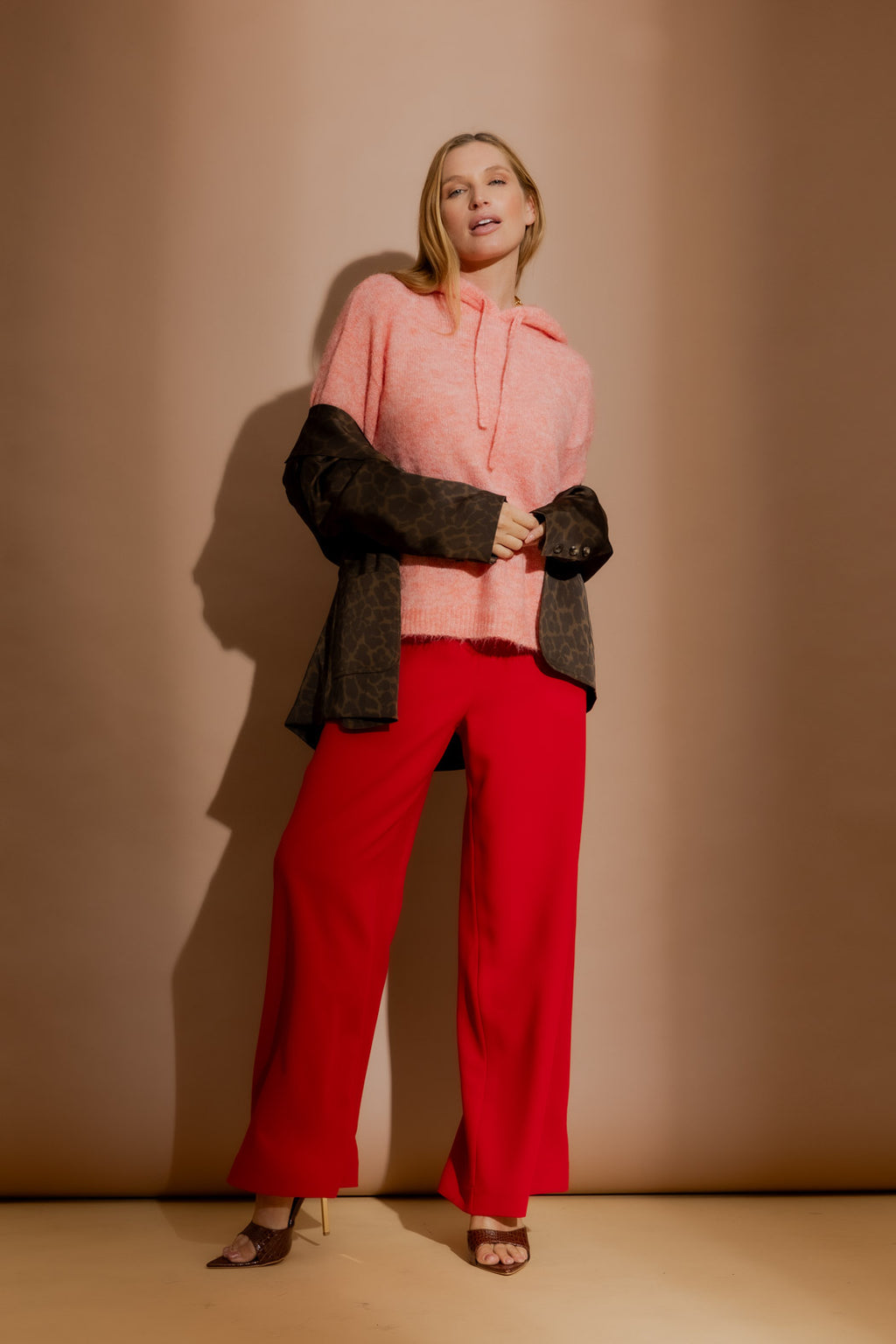 Coral Recycled Yarn Fluffy Hoodie Coral S