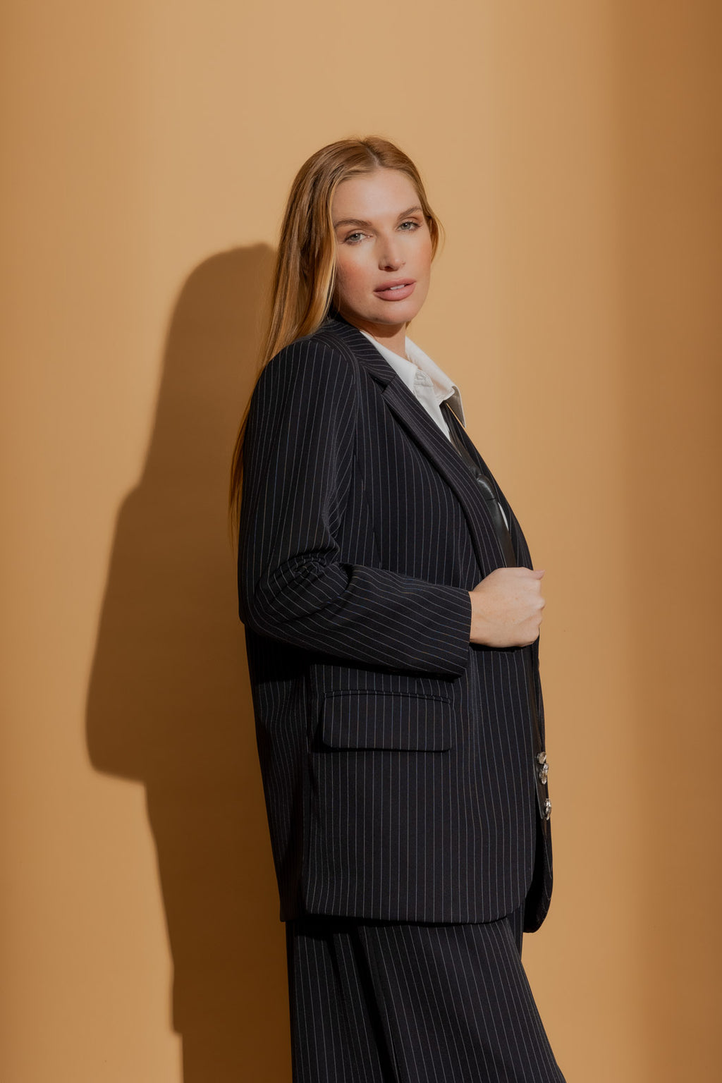 Pinstripe Oversized Blazer Black Stripe