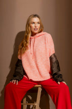 Coral Recycled Yarn Fluffy Hoodie Coral S