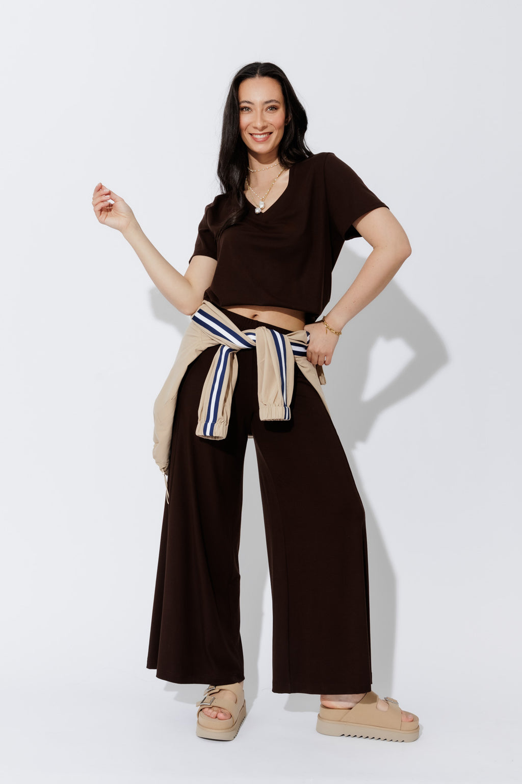 Chocolate Tencel V-Neck T-Shirt