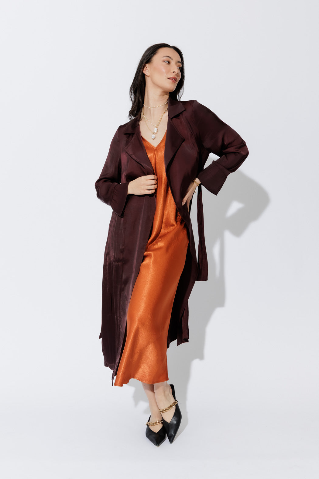 Chocolate Silky Trench Coat