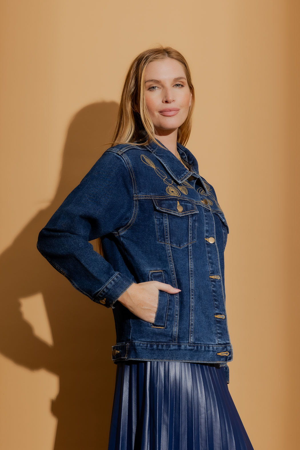 Dark Denim Embroided Jacket Dark Denim