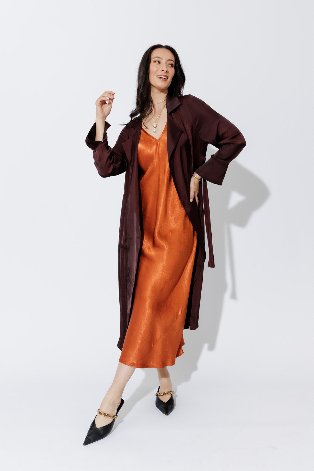Chocolate Silky Trench Coat