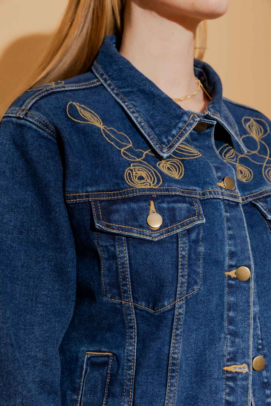 Dark Denim Embroided Jacket Dark Denim