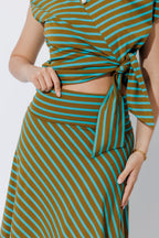 Aqua/Khaki Stripe Roll Top Skirt