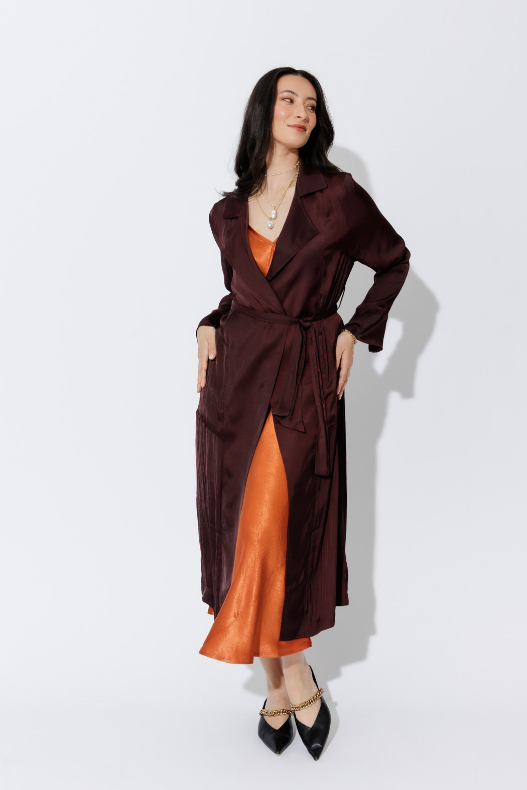 Chocolate Silky Trench Coat