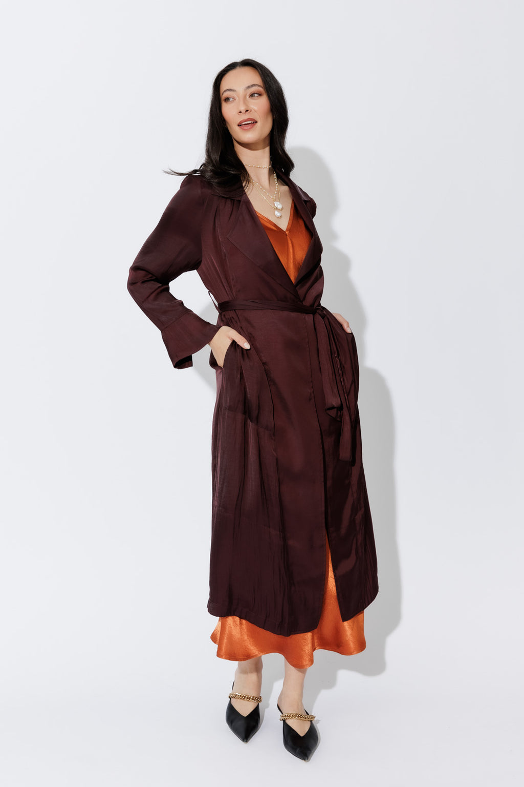 Chocolate Silky Trench Coat