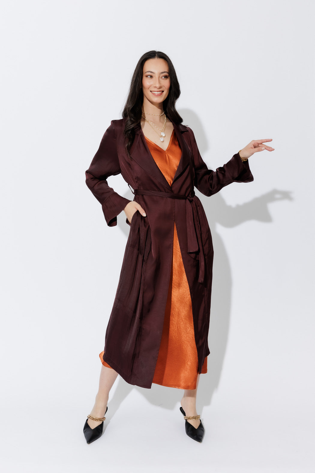 Chocolate Silky Trench Coat