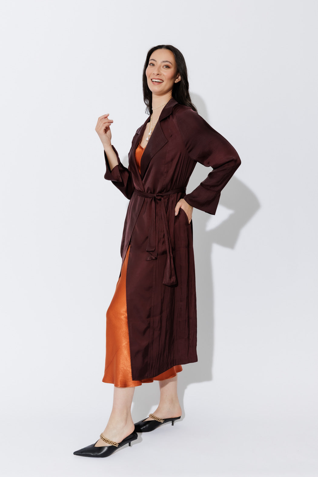 Chocolate Silky Trench Coat