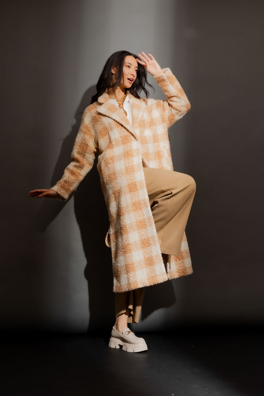 Oatmeal Check Zip Coat