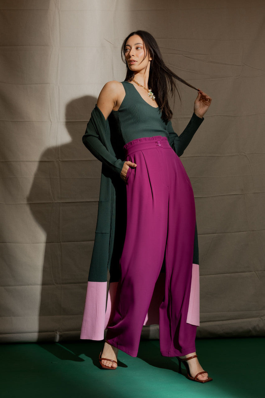 Forest / Pink Knit Cardi