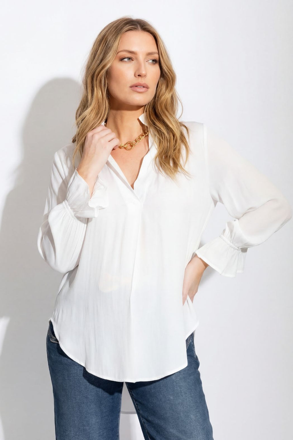 White Silky Femme Blogger Shirt