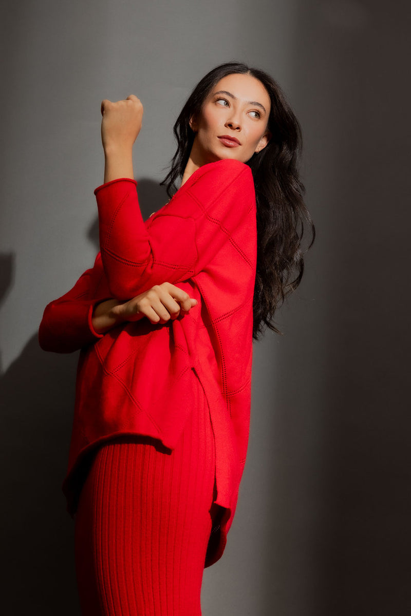 Red Criss Cross V Neck Jumper Red S
