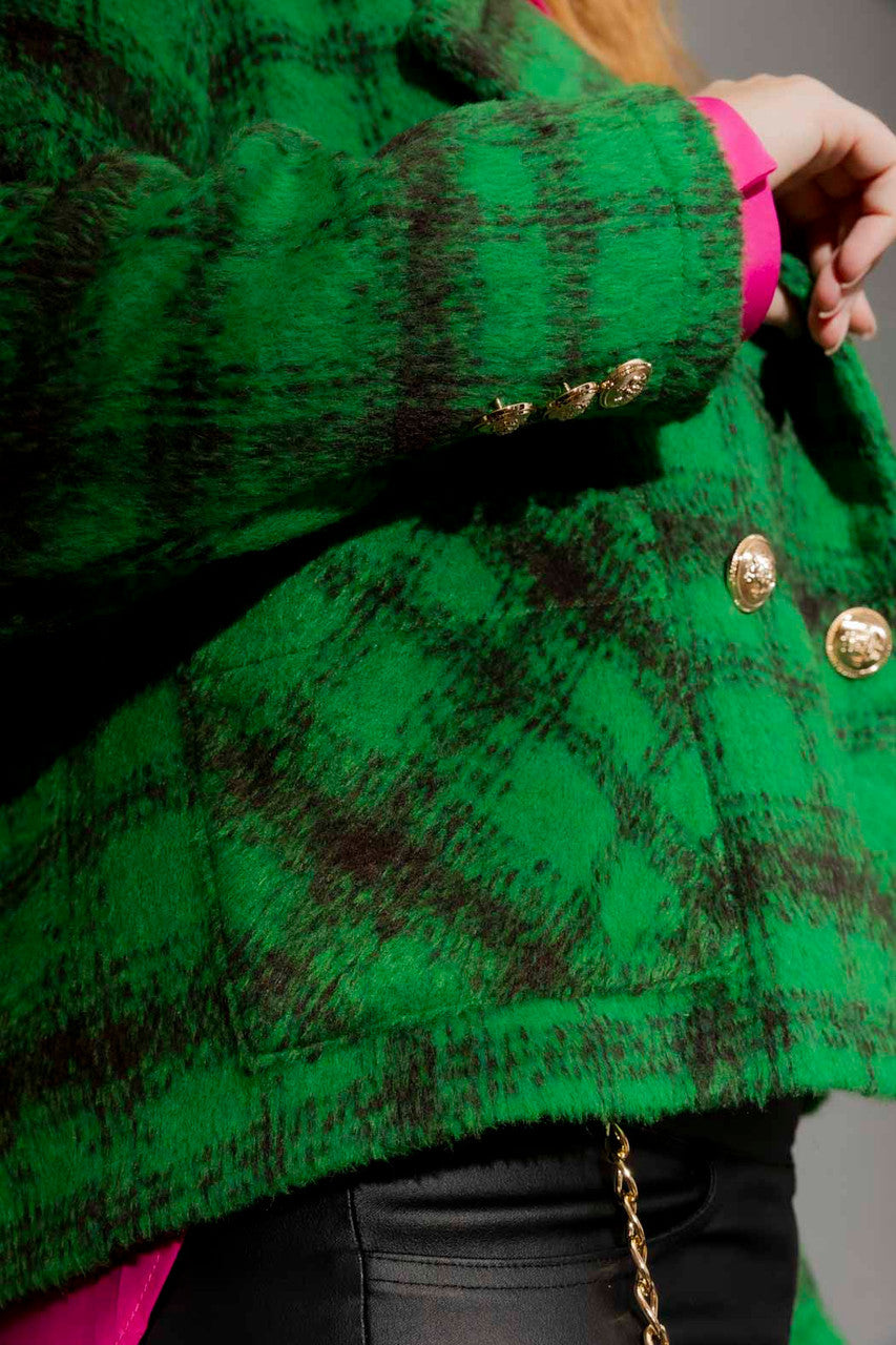Green Check Crop Astra Coat Green Check