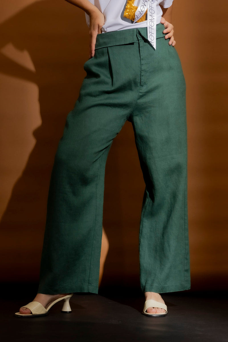 Sage Luxury Linen Paperbag Pant