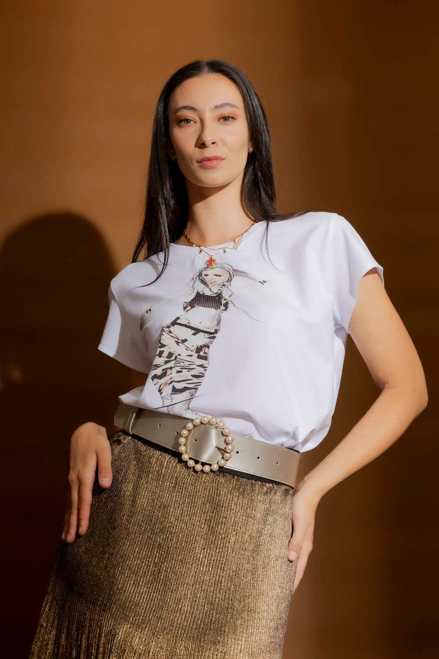 White Sequin Dancer T-Shirt