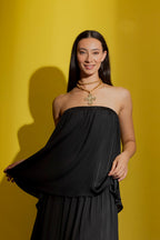 Black Silky Strapless Top