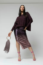 Plum Lurex Crew Neck Jumper