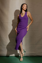 Purple Rib V Neck Dress