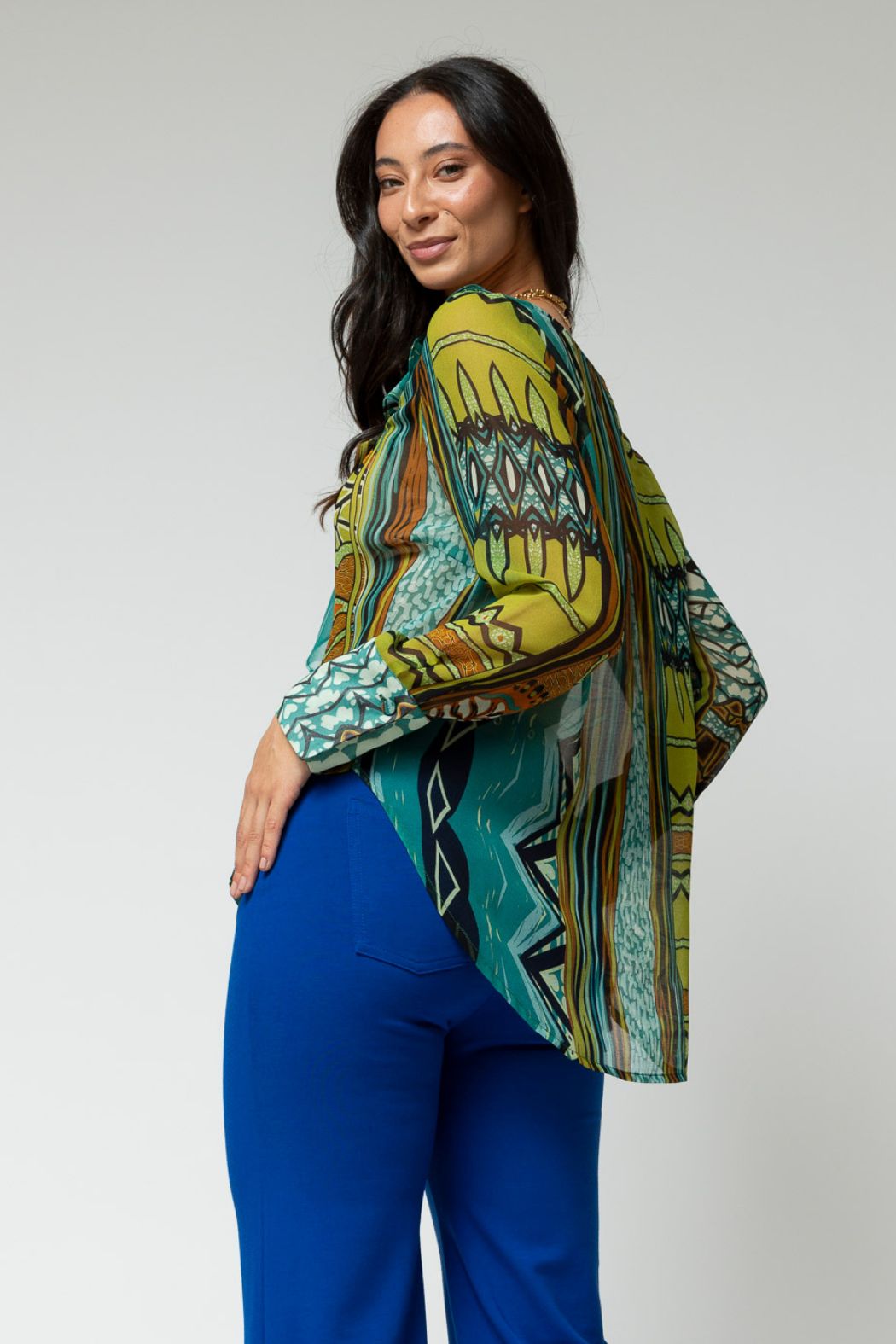 Jade Print Cascade Frill Shirt - Sale