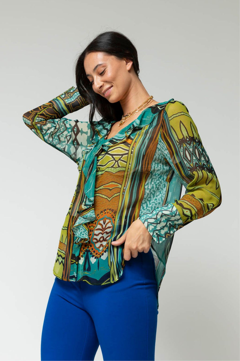Jade Print Cascade Frill Shirt - Sale