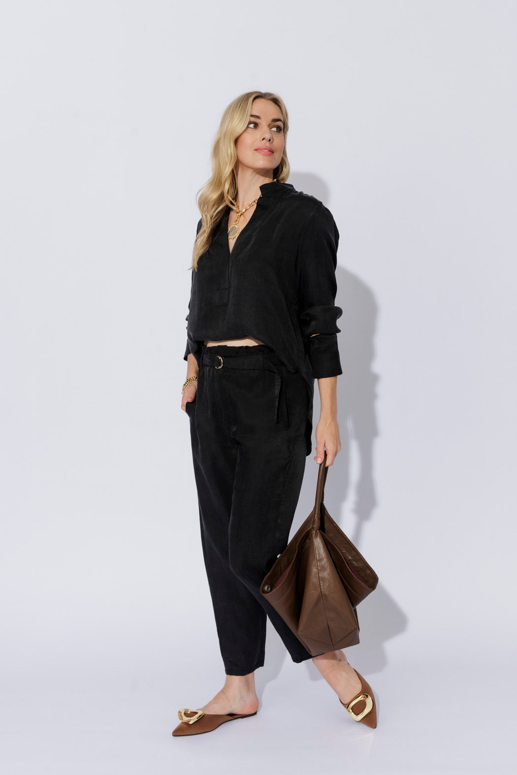 Black Cupro/Linen Milan Blogger Shirt
