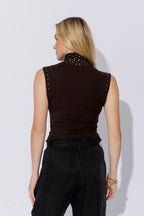 Chocolate Tencel Stud High Neck Cami