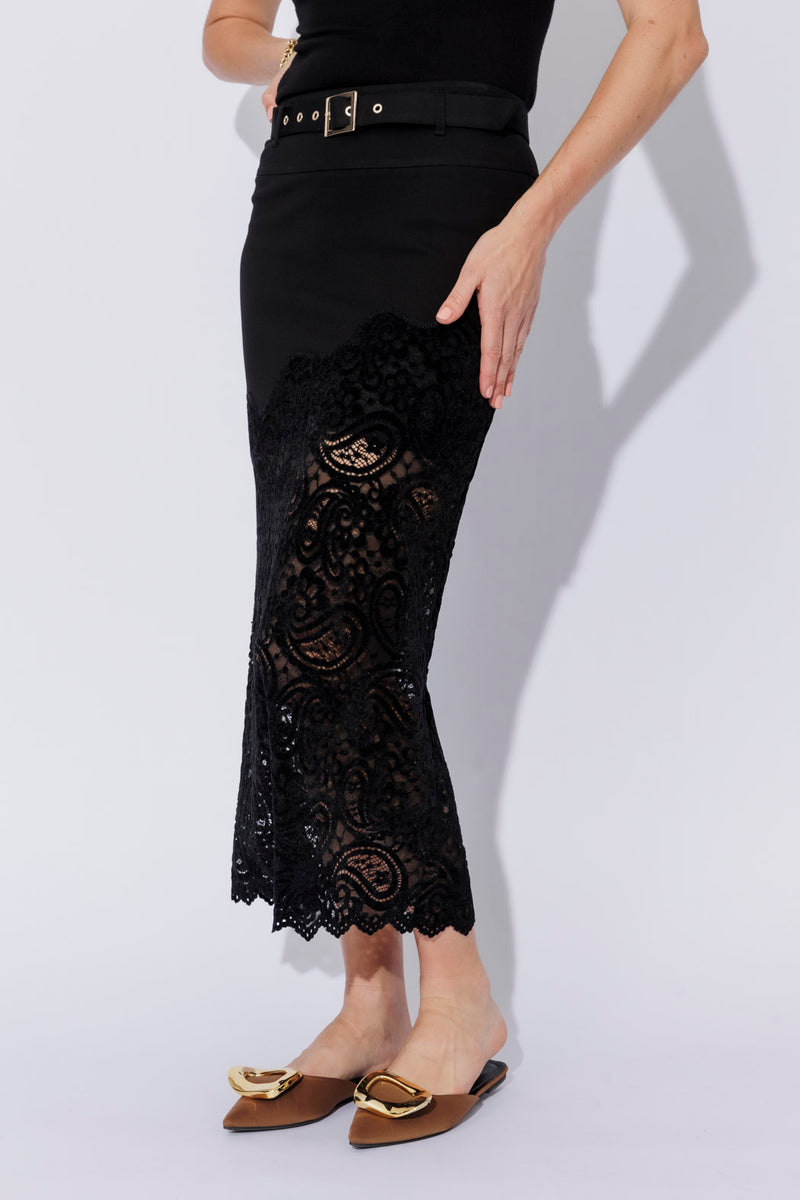 Black Ponte Lace Skirt
