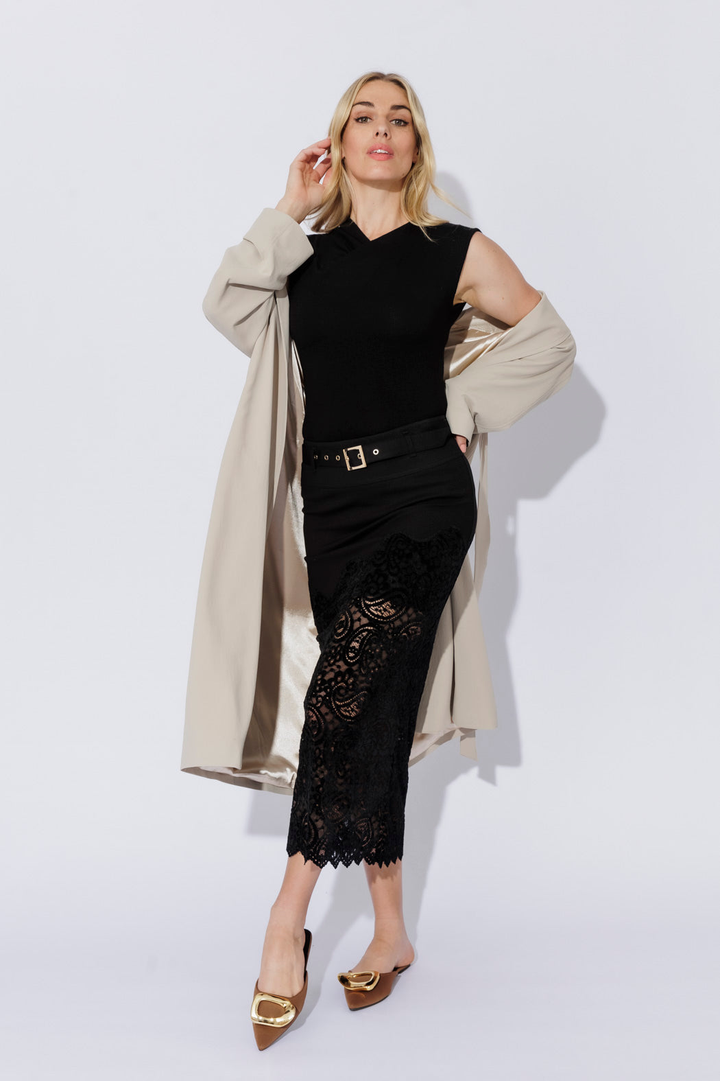 Black Ponte Lace Skirt