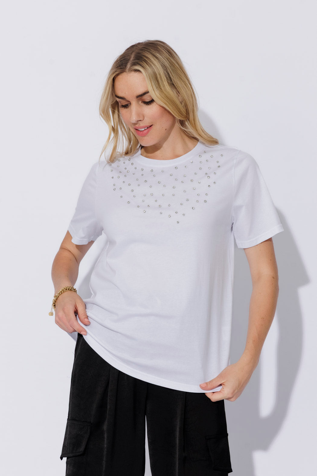 White Cotton Embellished T-Shirt