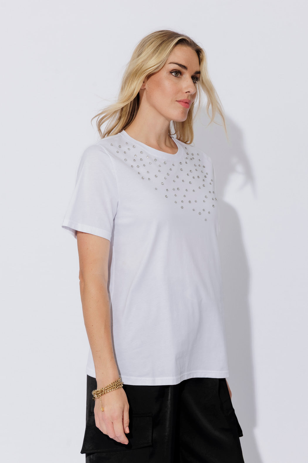 White Cotton Embellished T-Shirt