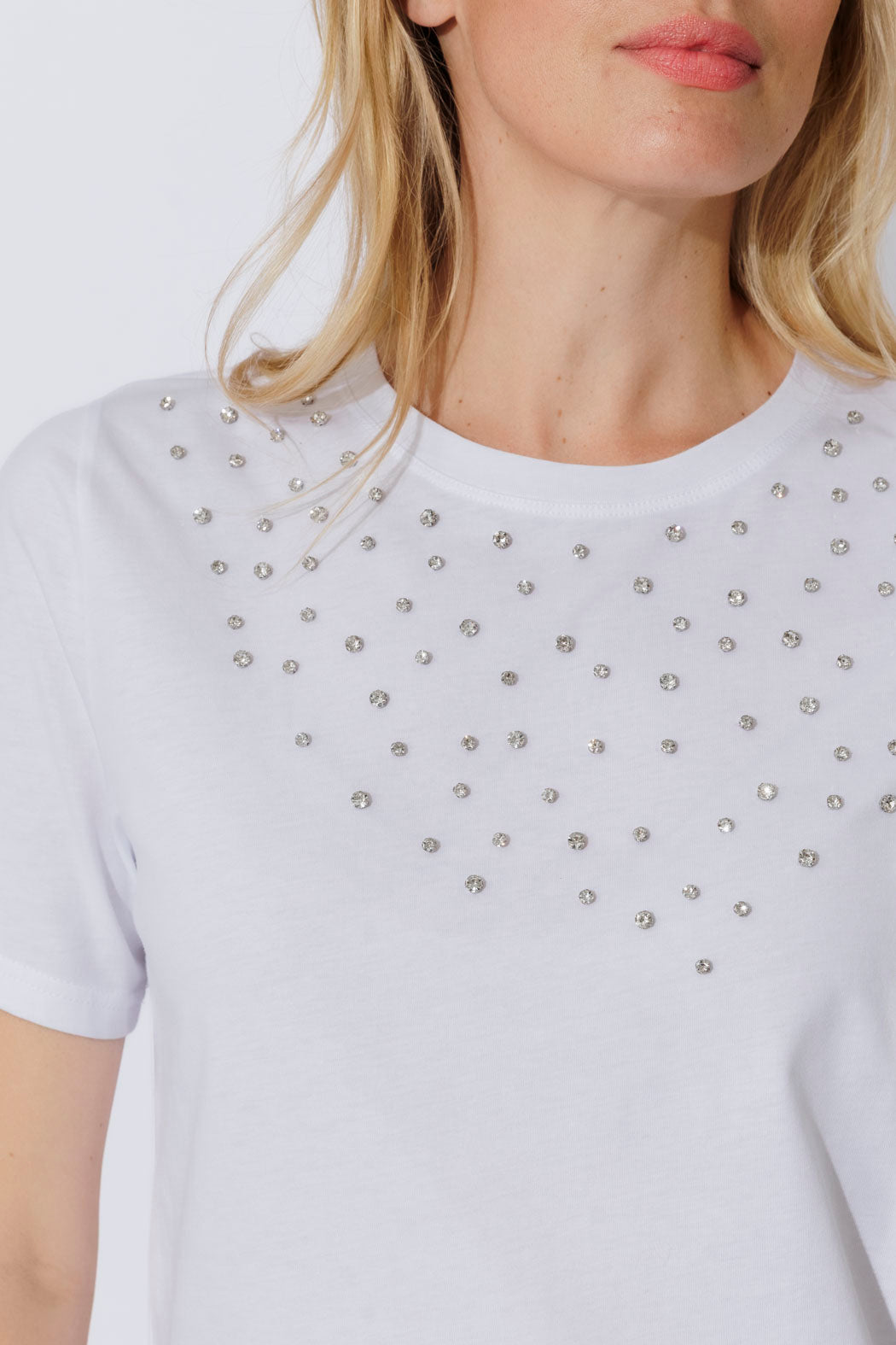 White Cotton Embellished T-Shirt