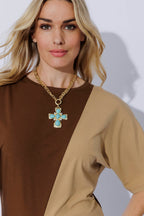 Gold Necklace With Turquoise Cross