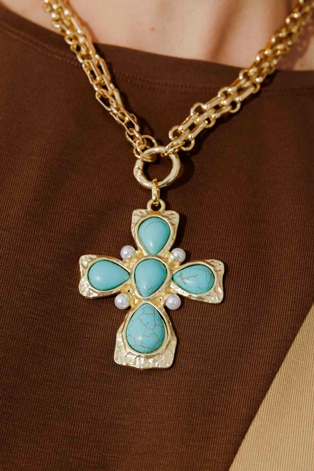 Gold Necklace With Turquoise Cross