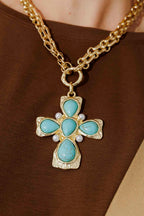 Gold Necklace With Turquoise Cross