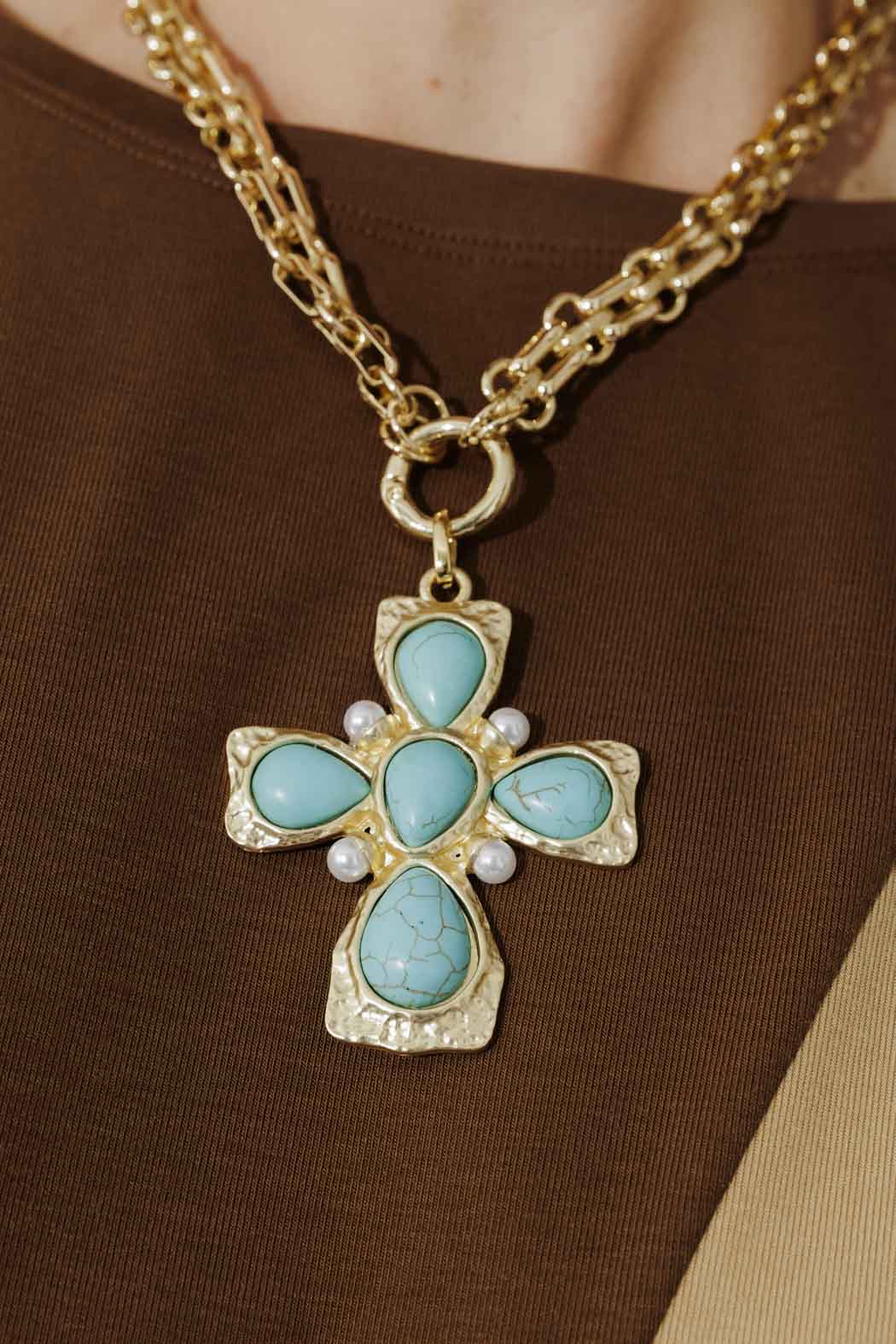 Gold Necklace With Turquoise Cross