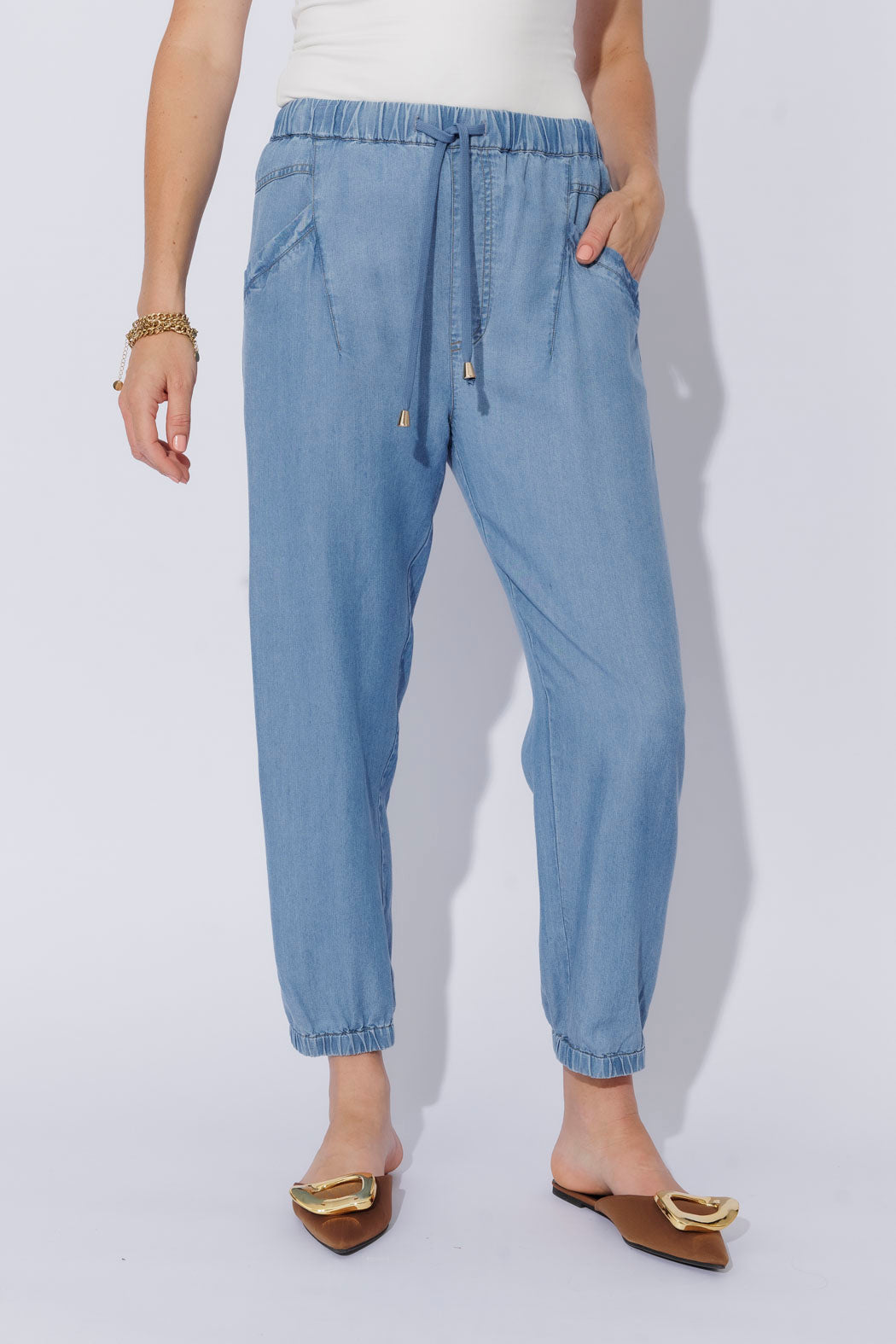 Mid Denim Tencel Jogger Pant