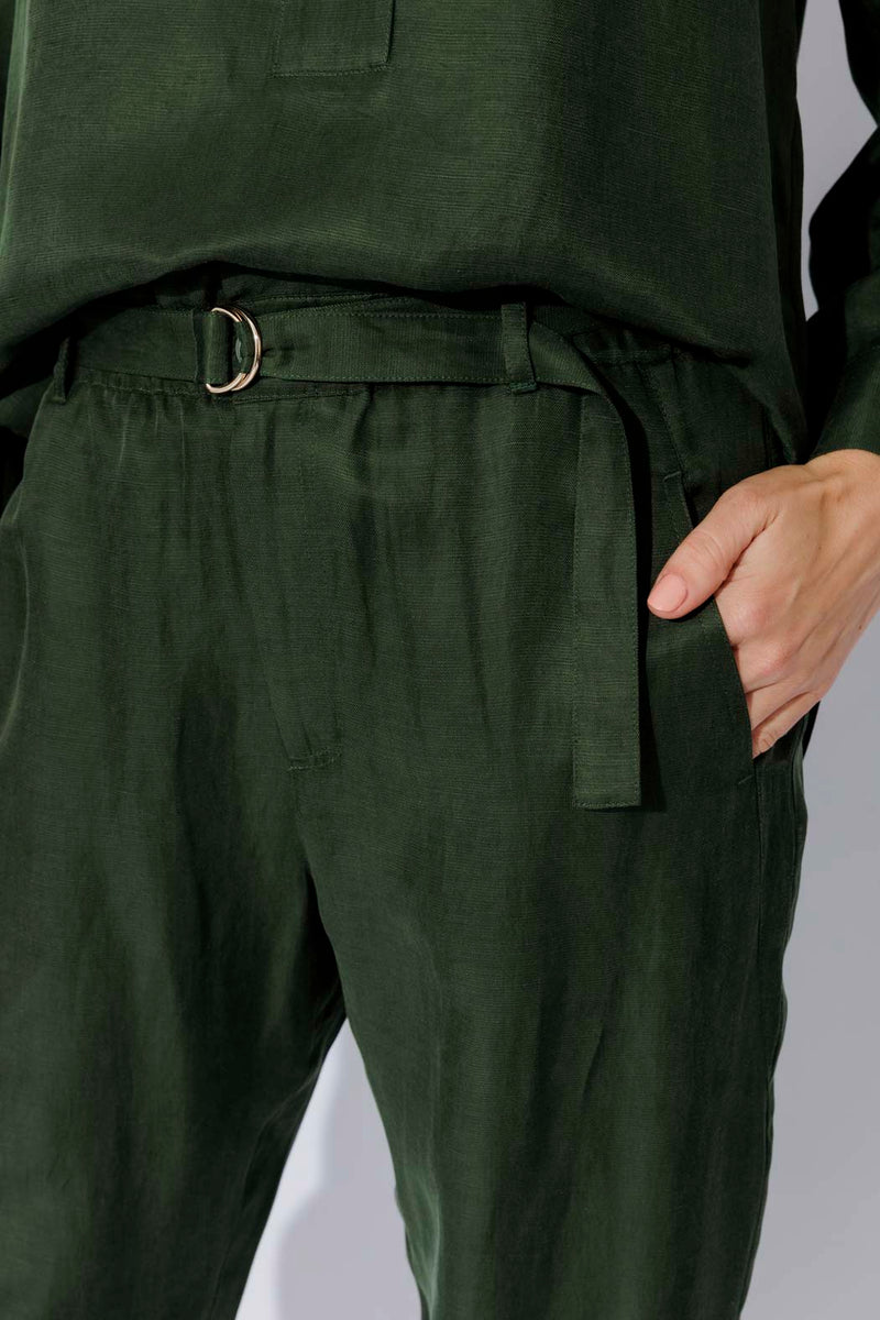 Forest Cupro/Linen Paperbag Pant