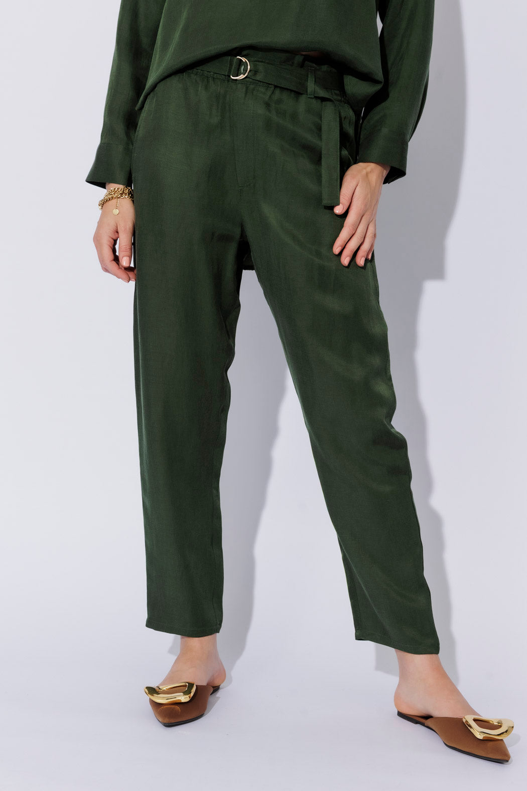 Forest Cupro/Linen Paperbag Pant