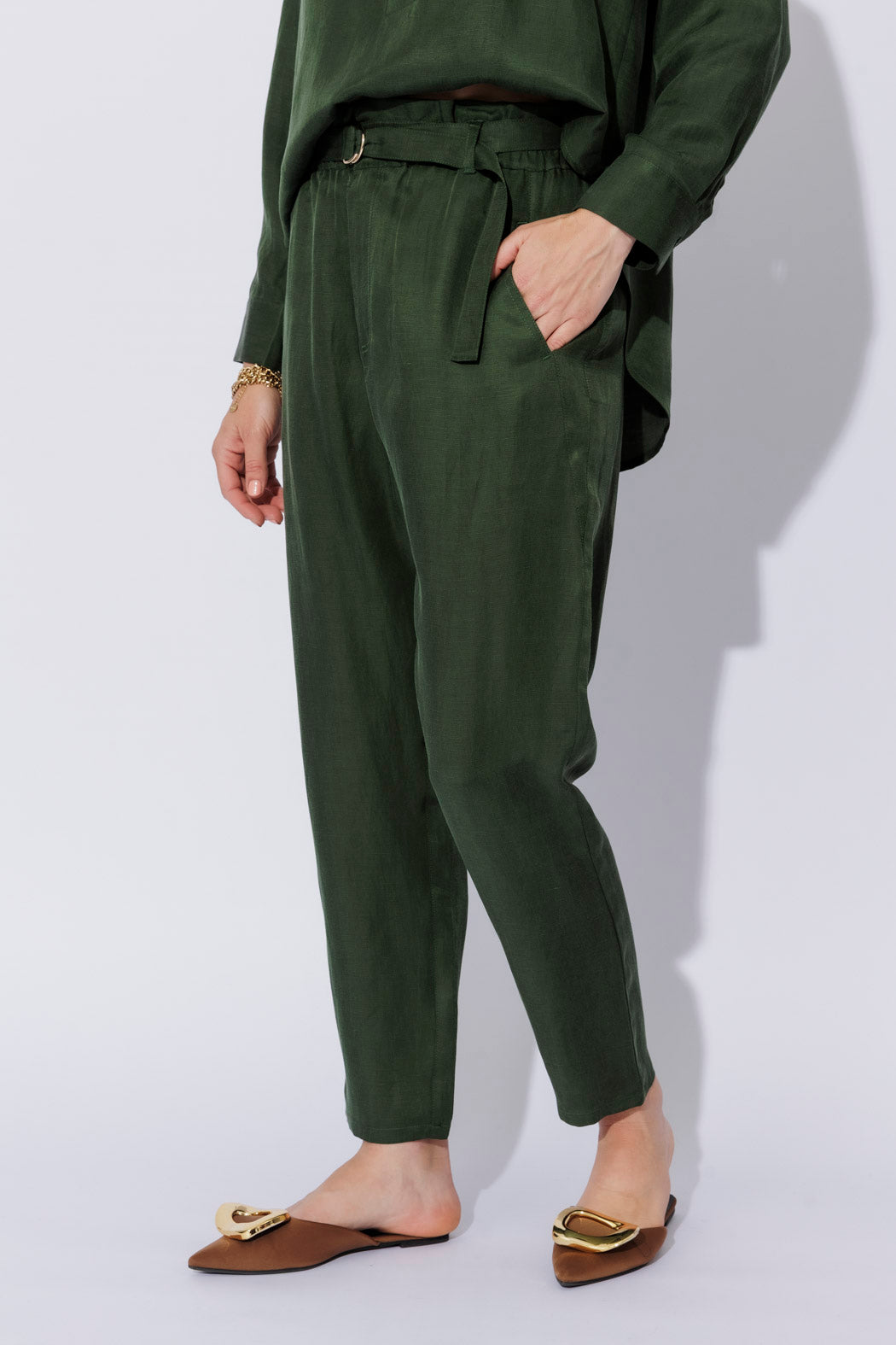 Forest Cupro/Linen Paperbag Pant