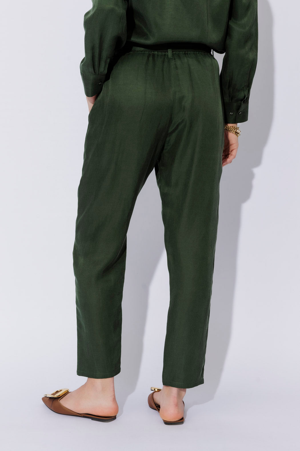 Forest Cupro/Linen Paperbag Pant