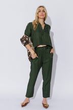Forest Cupro/Linen Paperbag Pant