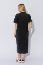 Charcoal Washed Cotton Diamante Dress
